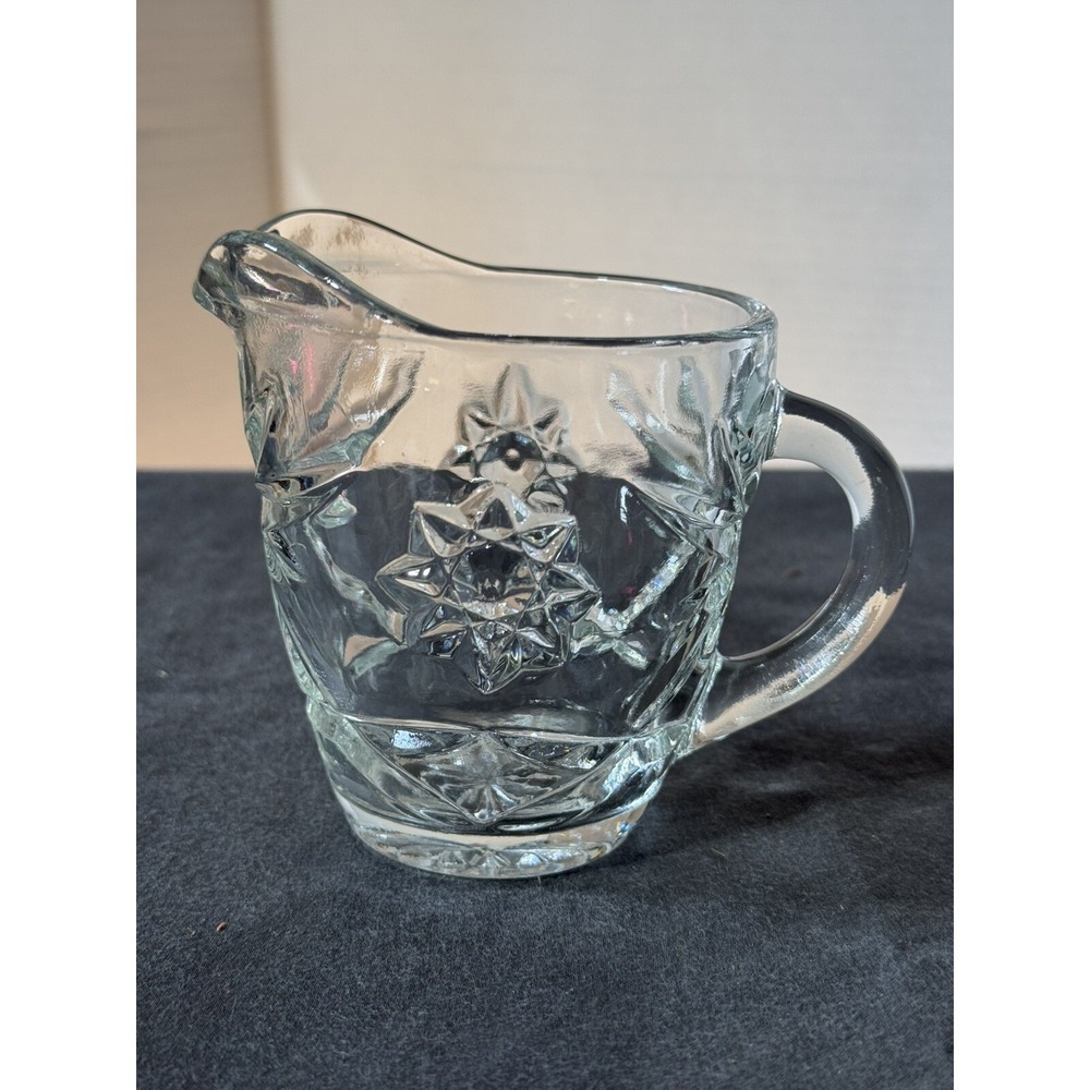 Vintage‎ Anchor Hocking EAPC Presscut Clear Glass Star of David Cream Pitcher